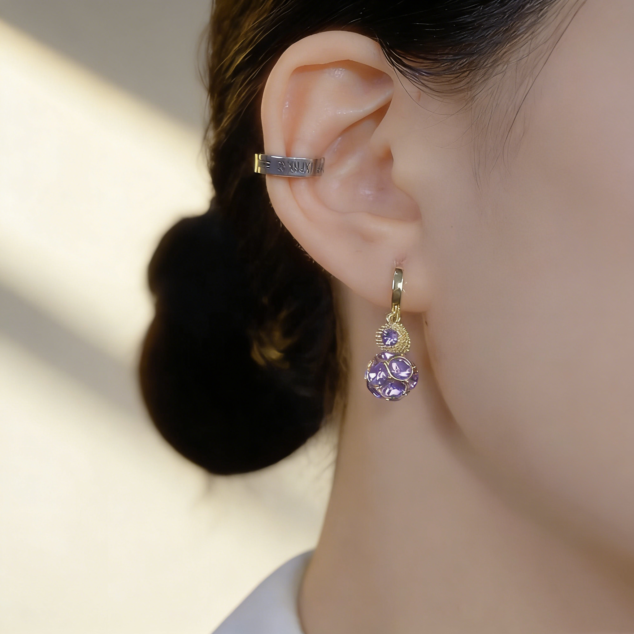 Purple Gemstone Ball Earrings