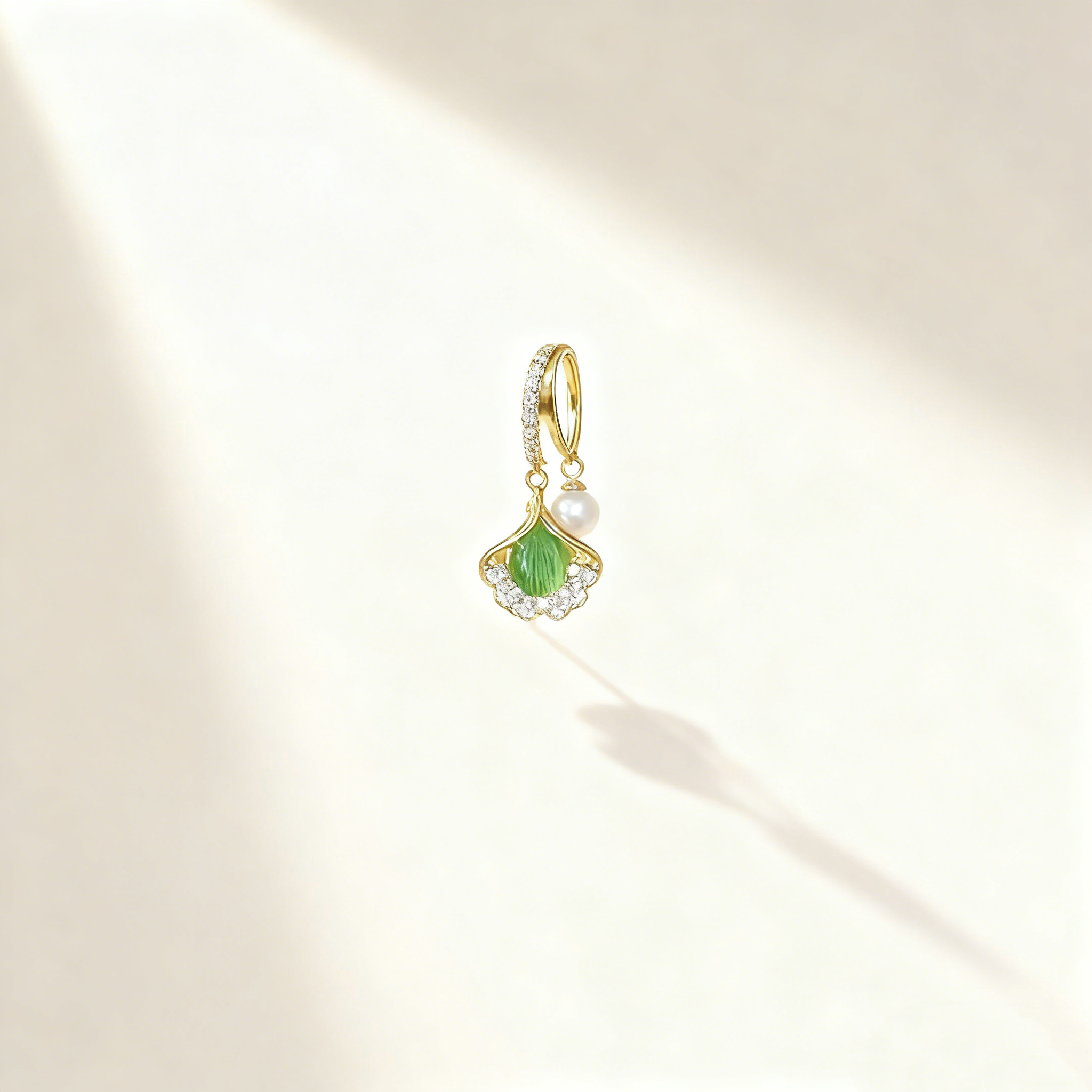 Ginkgo Leaf Green Agate & Pearl Double-Layer Earrings