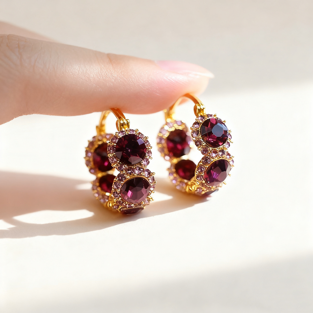 Wine-Red Floral Earrings