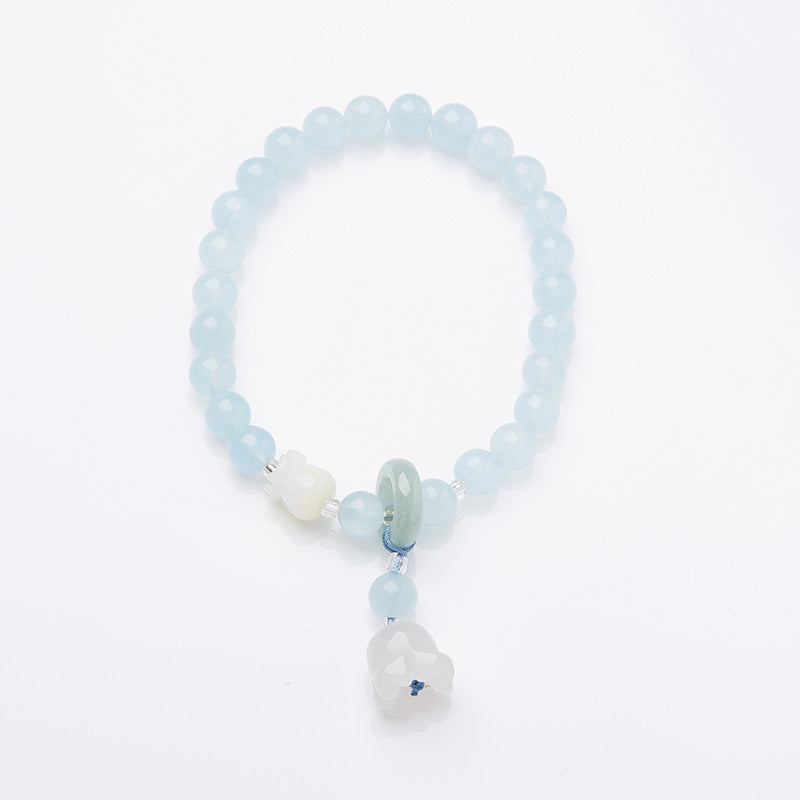 Lily of the Valley and Pumpkin Natural Emerald Jade Stone Bracelet