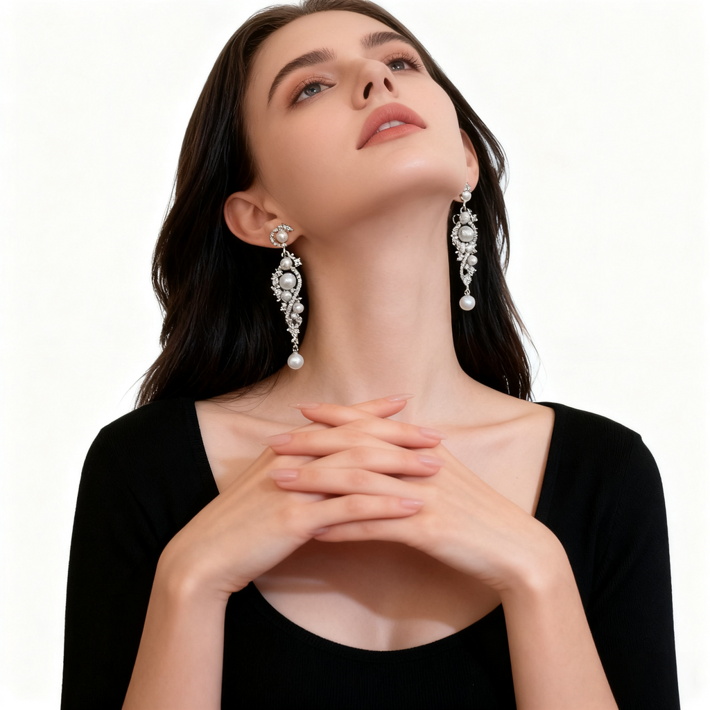 Diamond Tassel Pearl Earrings