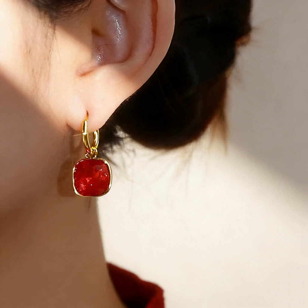 Square Ruby Earrings
