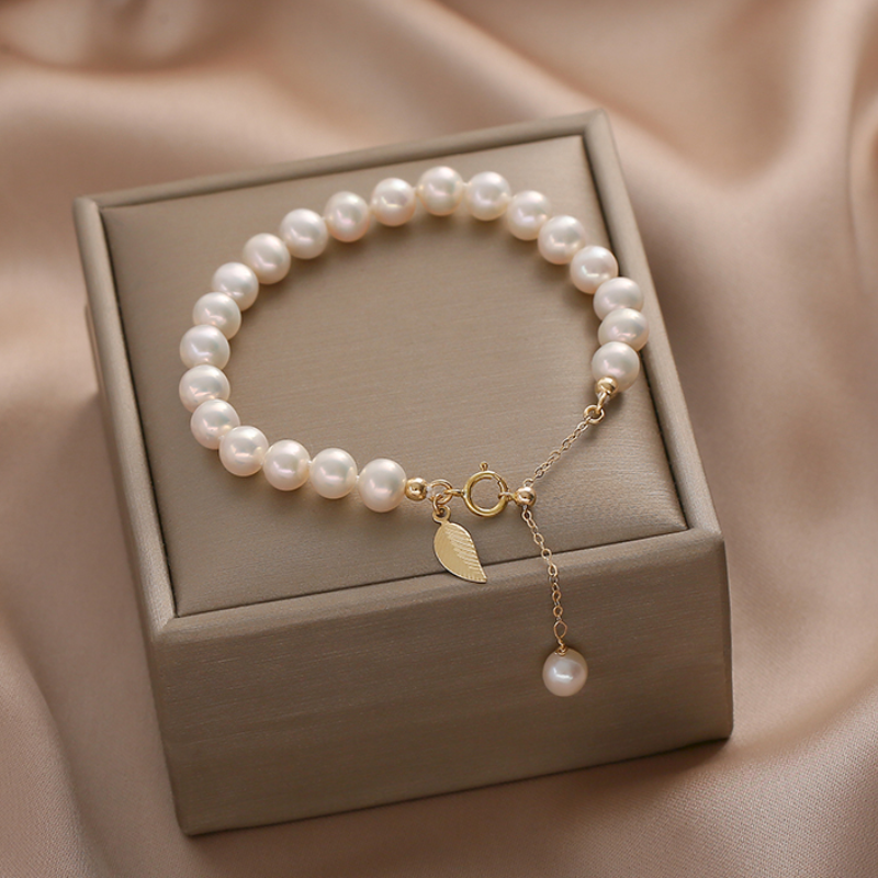 Gold Leaf Pearl Bracelet
