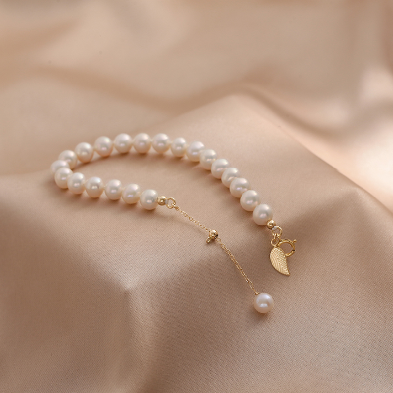Gold Leaf Pearl Bracelet