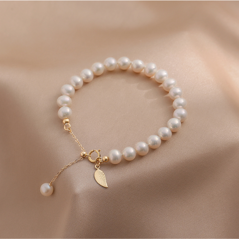 Gold Leaf Pearl Bracelet