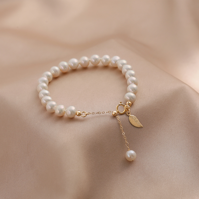 Gold Leaf Pearl Bracelet