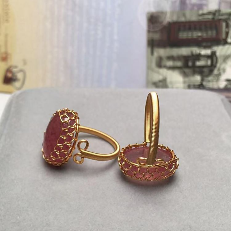 DIY 14k Gold Wire Wound Strawberry Crystal Ring