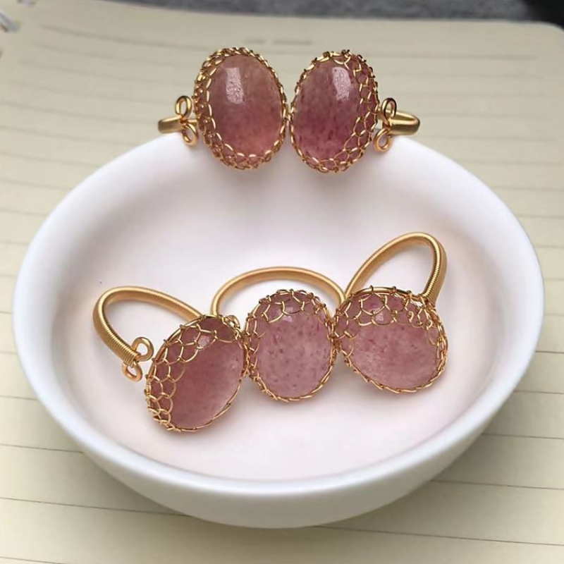 DIY 14k Gold Wire Wound Strawberry Crystal Ring