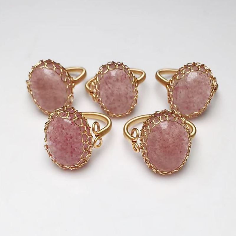 DIY 14k Gold Wire Wound Strawberry Crystal Ring