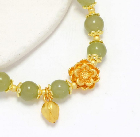 Lucky Lotus ? Emerald Jade stone bracelet