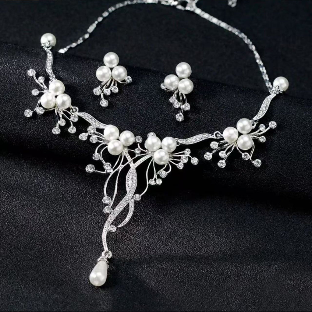 Moonlight Cluster • Pearl Necklace and Earring Set