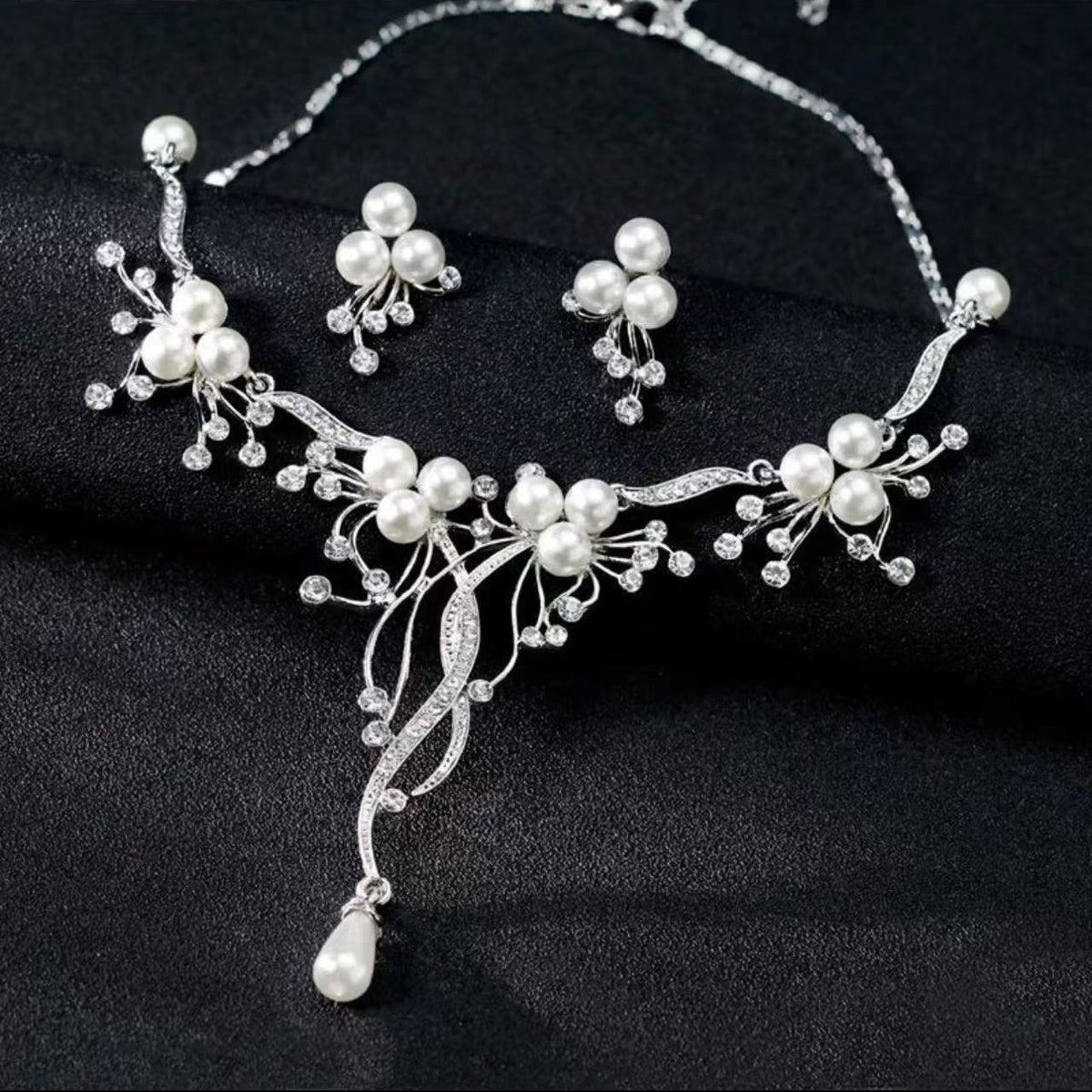 Moonlight Cluster • Pearl Necklace and Earring Set