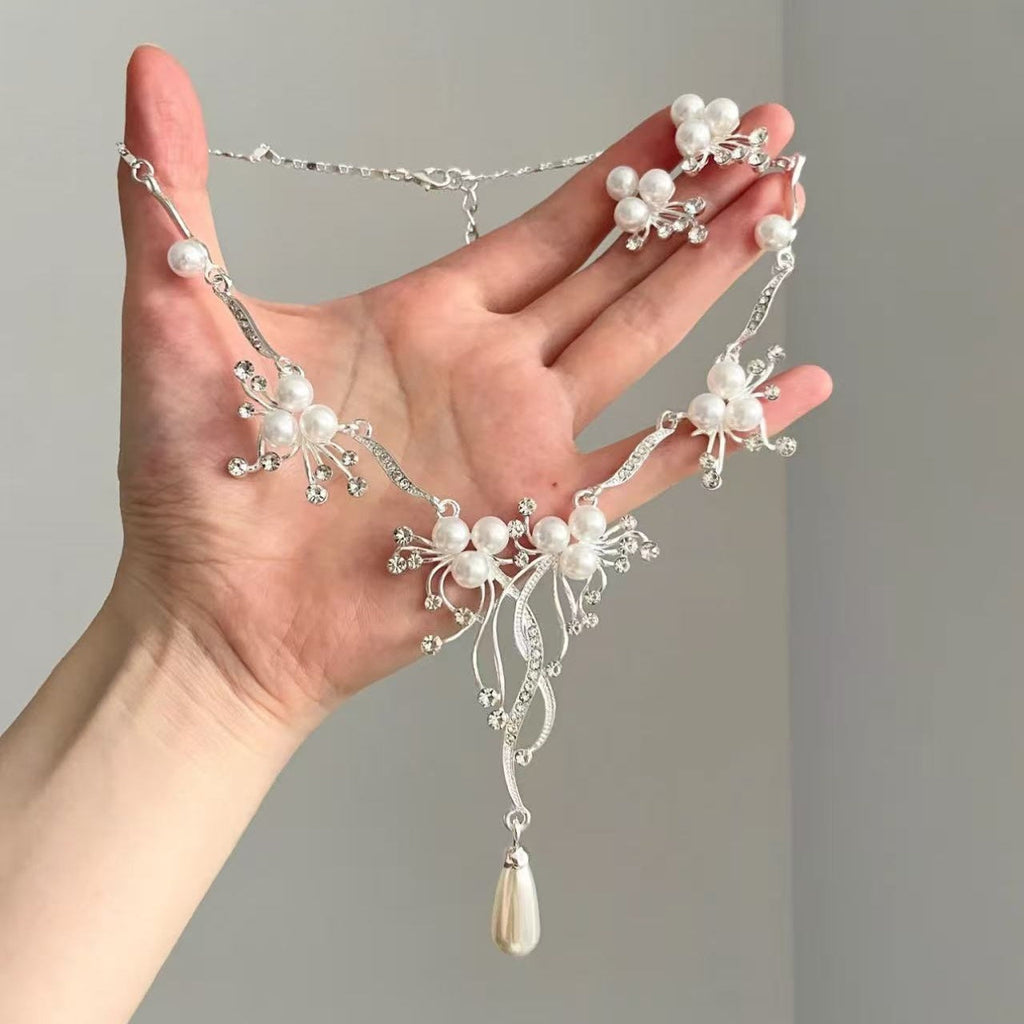 Moonlight Cluster • Pearl Necklace and Earring Set