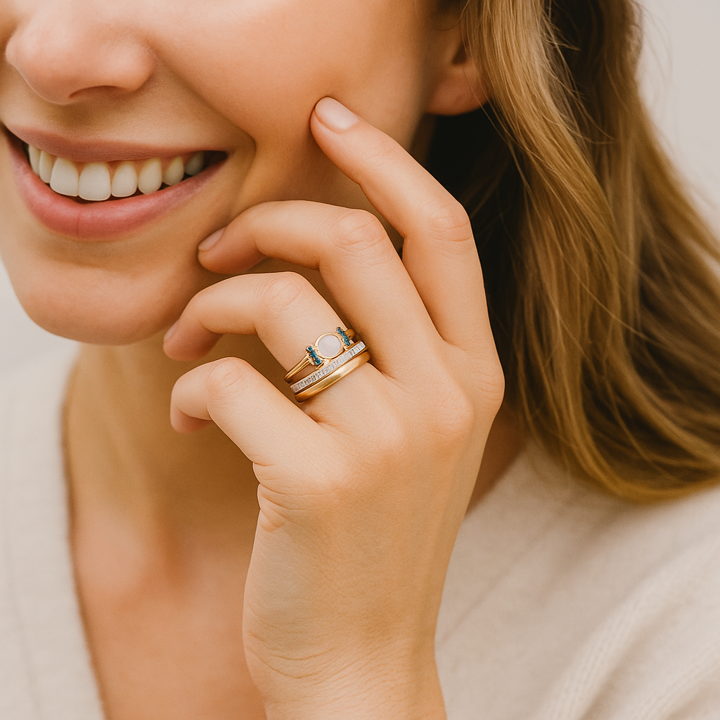 Teresa – A gold ring with a radiant opal and clear contours.