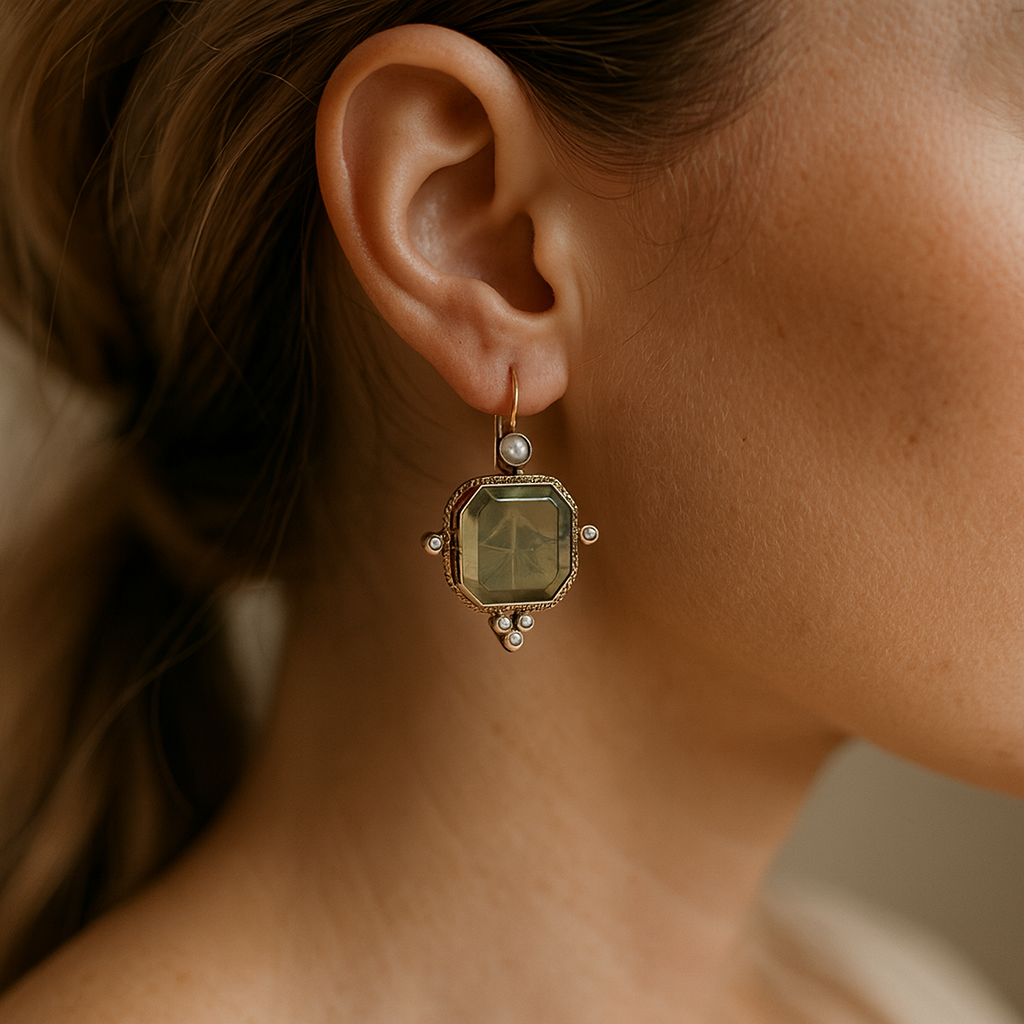 Julia - Vintage Green Pearl Earrings