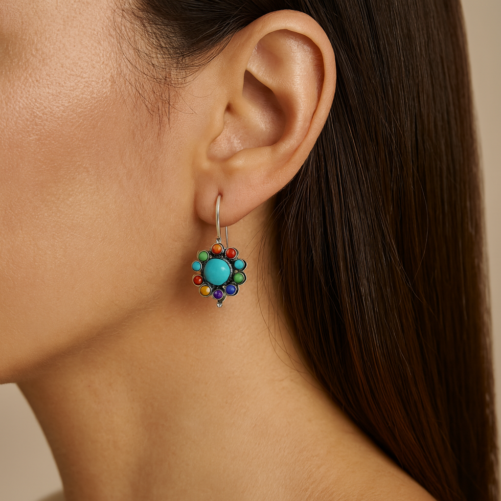 Leonora – Silver earrings with oval stones.