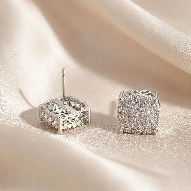 Elegant Square Pavé Diamond Stud Earrings