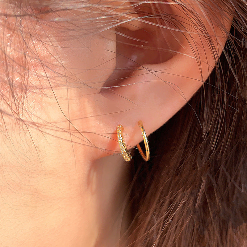 Sparkling Hoop Earrings &  Wave Ear Cuff Set