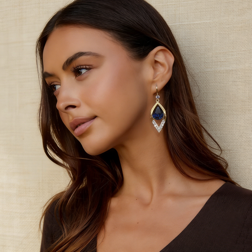 Natural Blue Crystal Teardrop Earrings