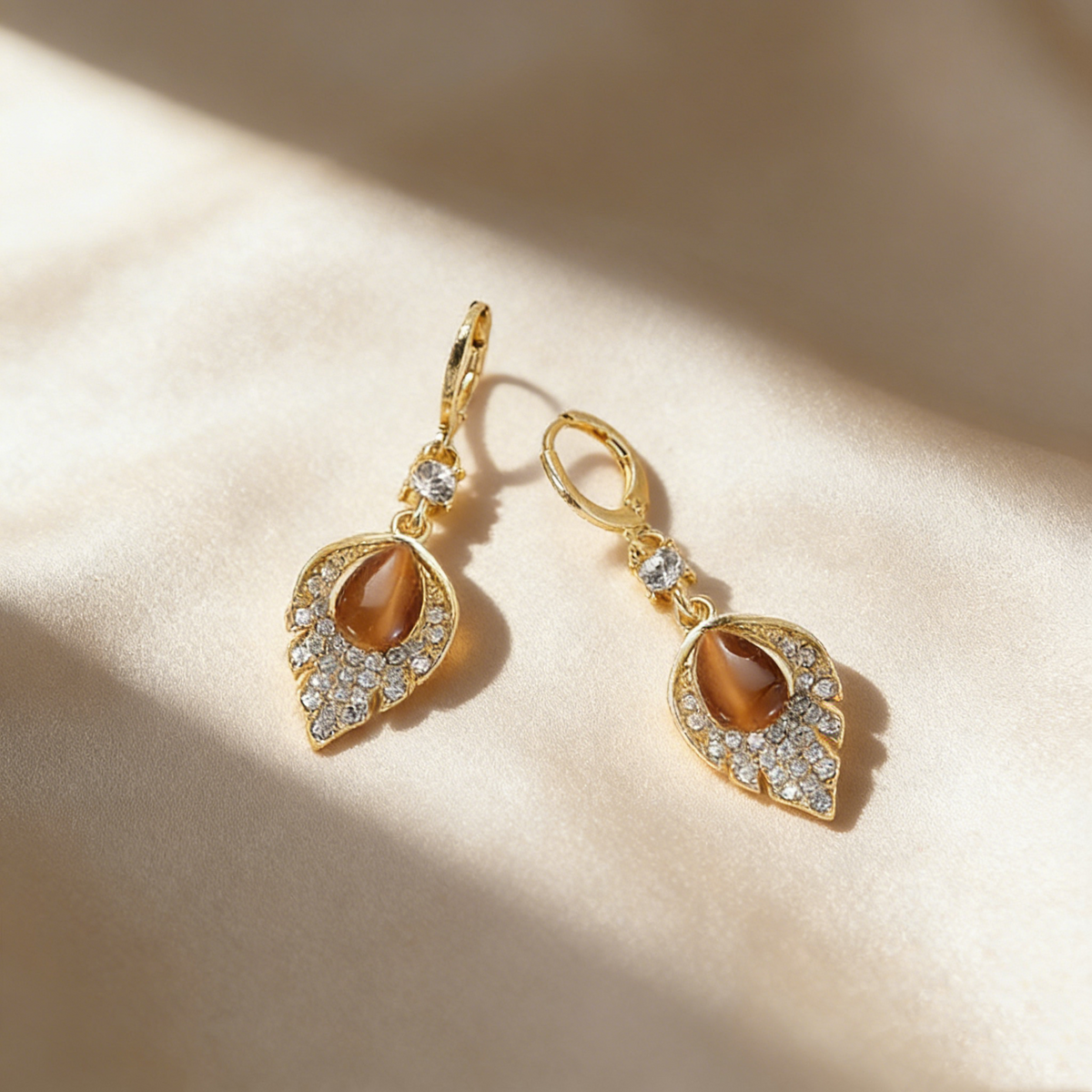 Natural Tiger Eye Leaf Earrings