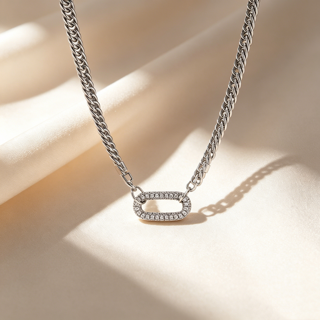 Oval Pavé Cuban Link Necklace