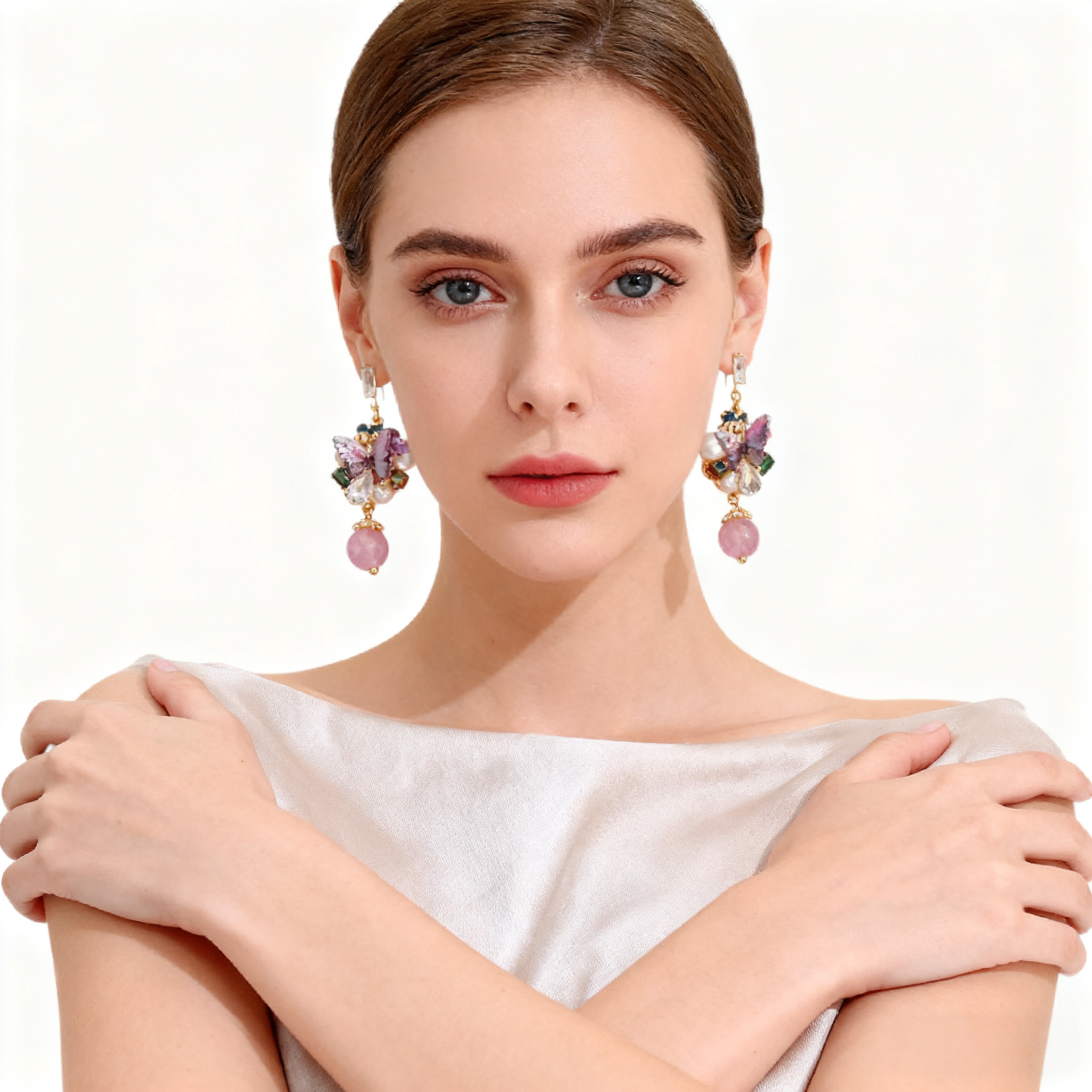 Amethyst Butterfly & Pearl Earrings