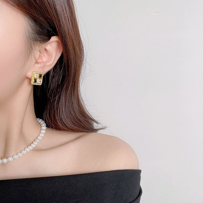 Black and white sterling silver earrings