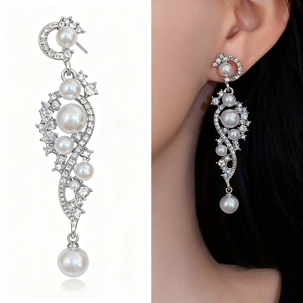 Diamond Tassel Pearl Earrings