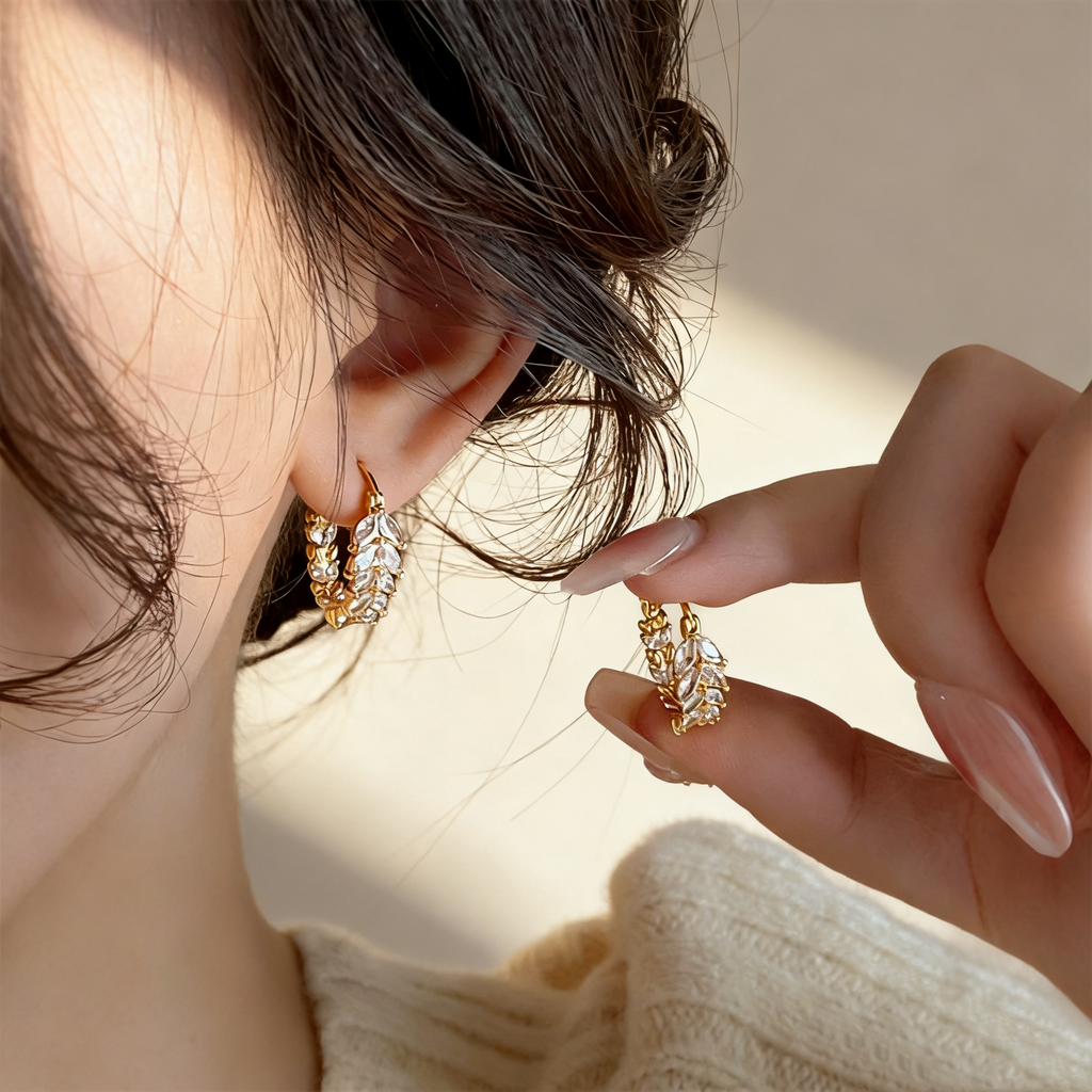 Diamond Wheat Ear Earrings