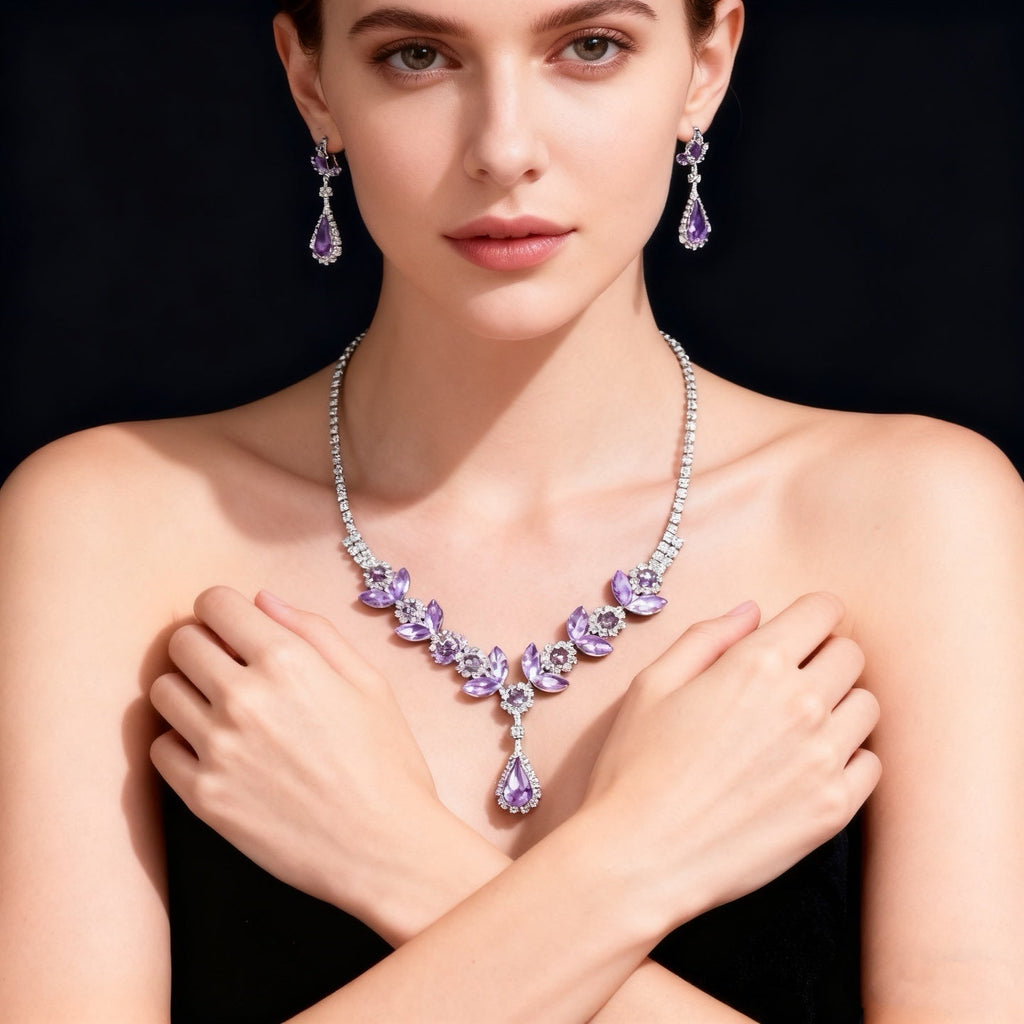 Amethyst Teardrop Flower Necklace & Earring Set