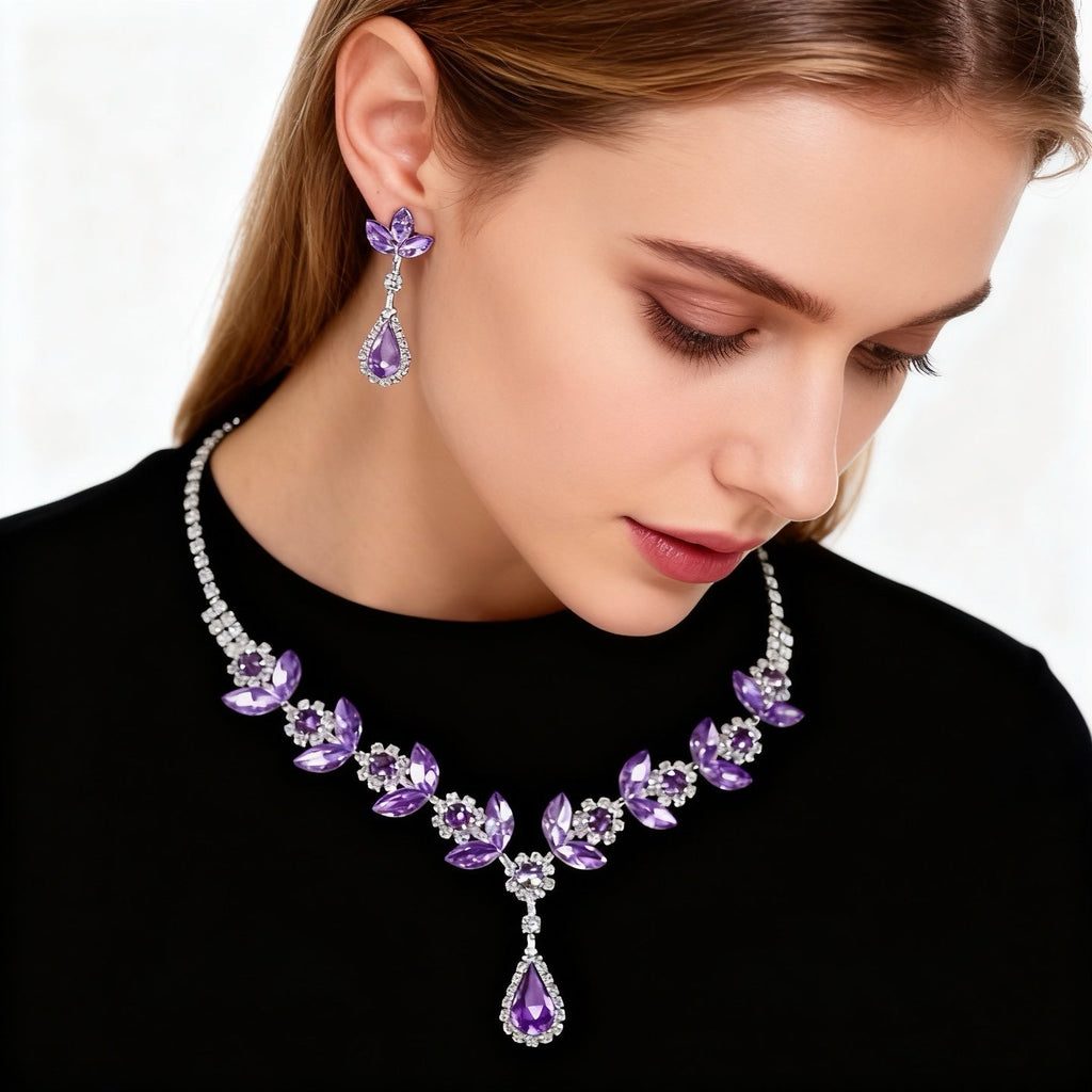 Amethyst Teardrop Flower Necklace & Earring Set