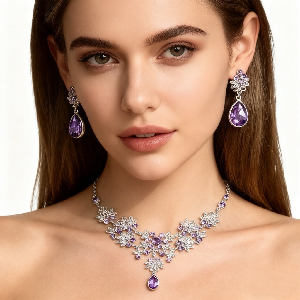 Amethyst Diamond Necklace & Earring Set