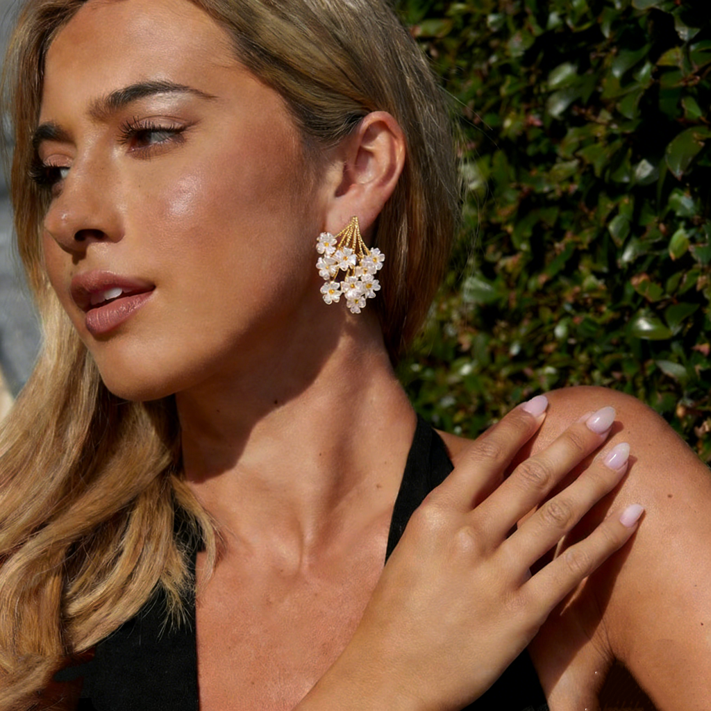 Natural Shell Floral Cluster Earrings
