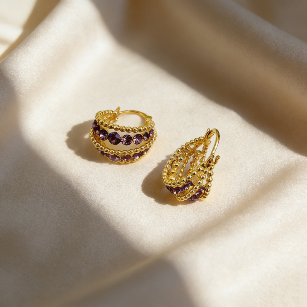 Natural Amethyst Hollow Basket Earrings