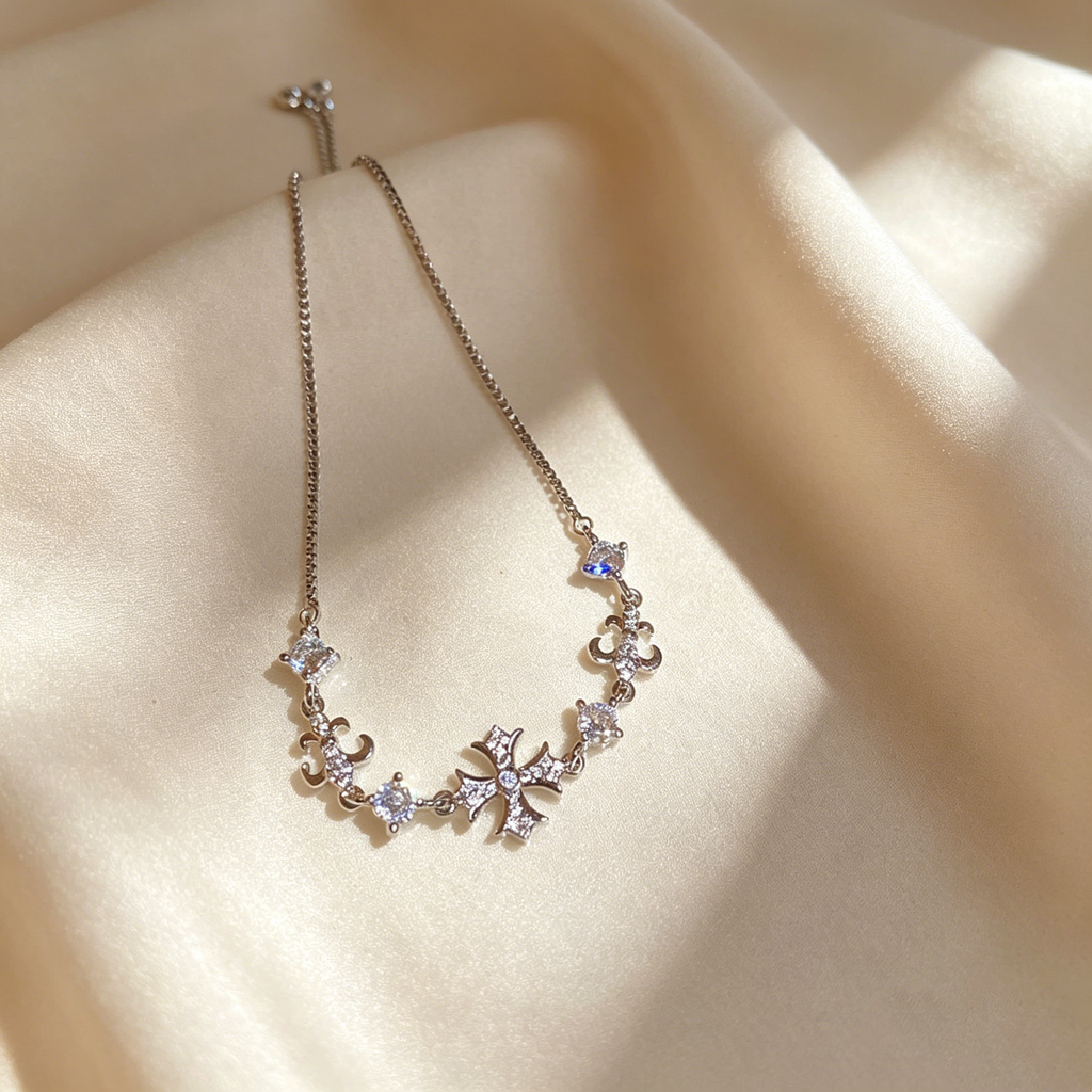 Cross & Pearl Moissanite Bracelet Set