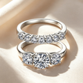 Three-Stone & Half Eternity Moissanite Ring