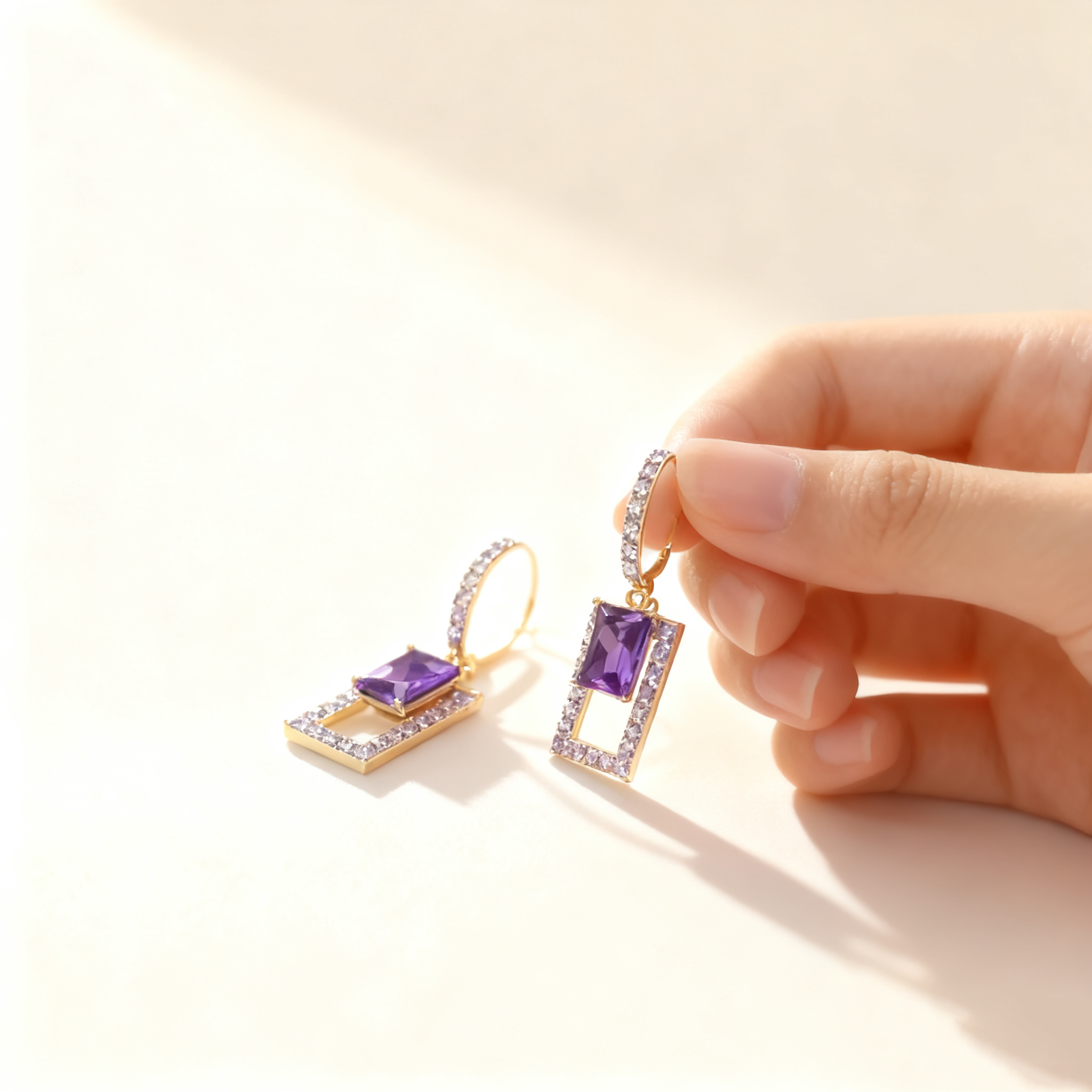 Amethyst Double-Layer Earrings