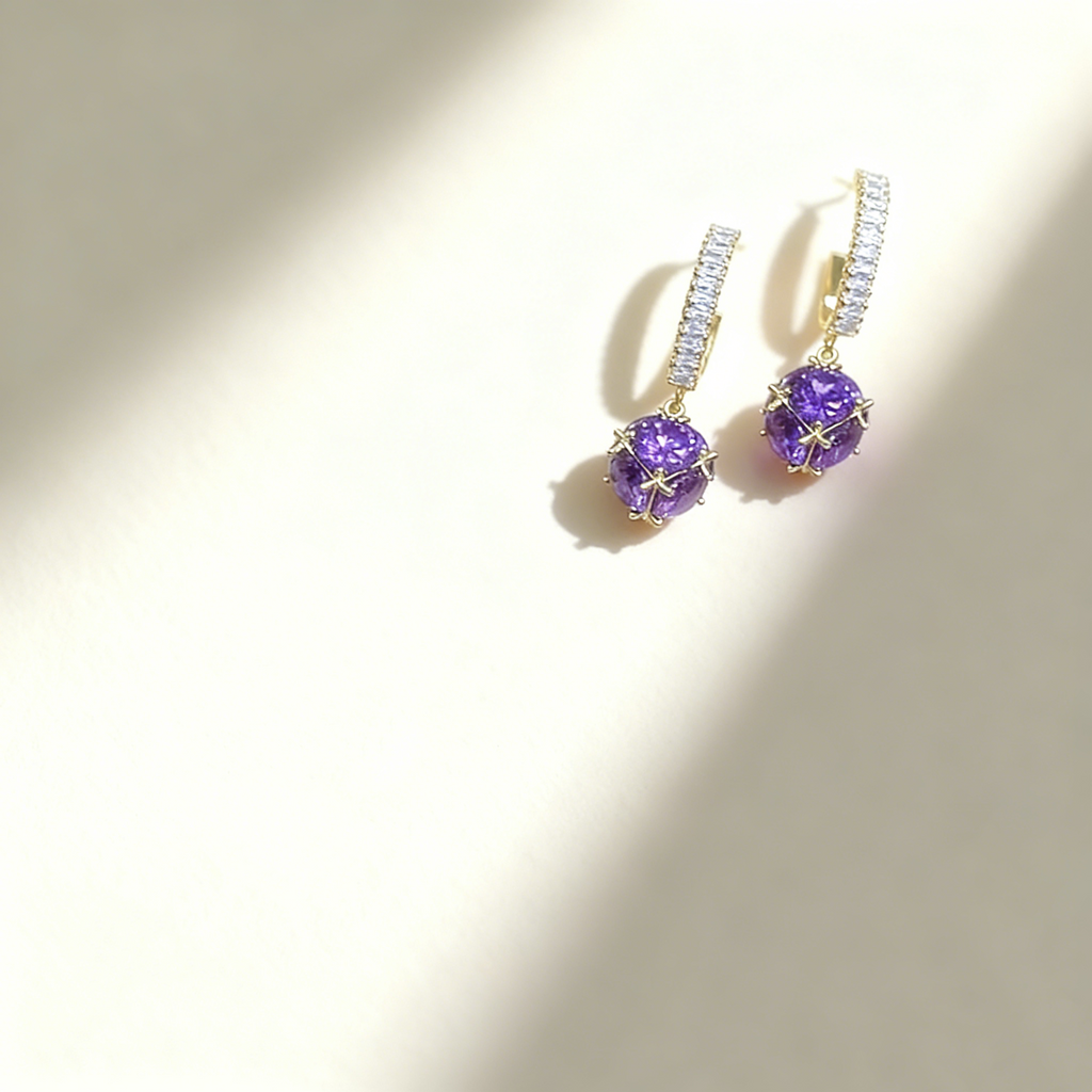 Purple Diamond Ball Earrings