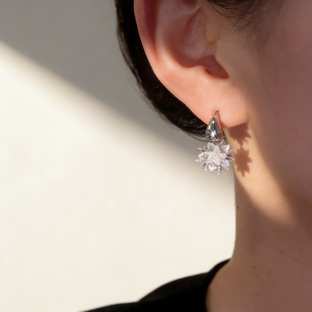 White Ice Flower Earrings