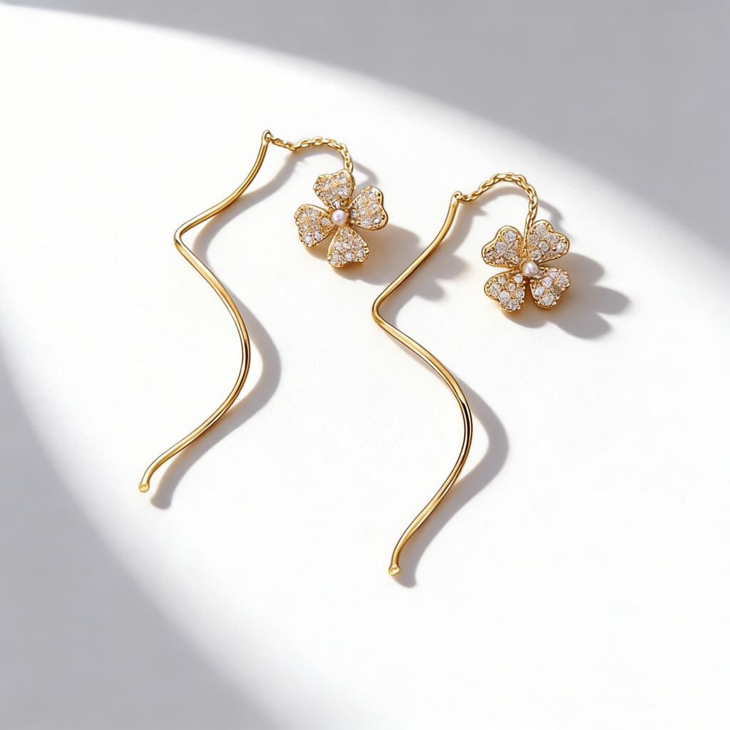 Minimalist Clover Threader Earrings