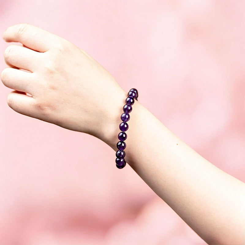 Natural Amethyst Round Bead Bracelet