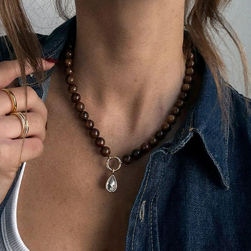 Minimalist round stone bead necklace