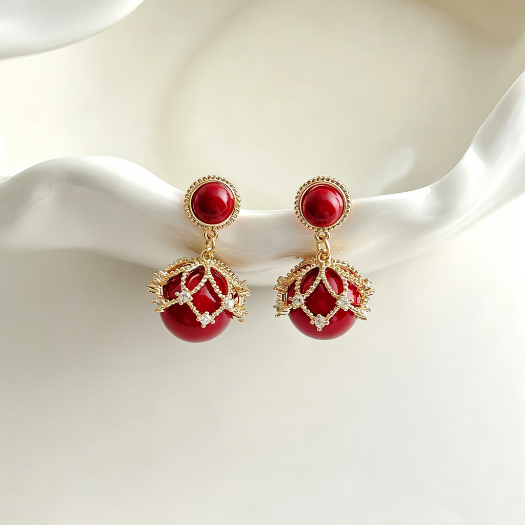Vintage Lace Cage Gemstone Earrings