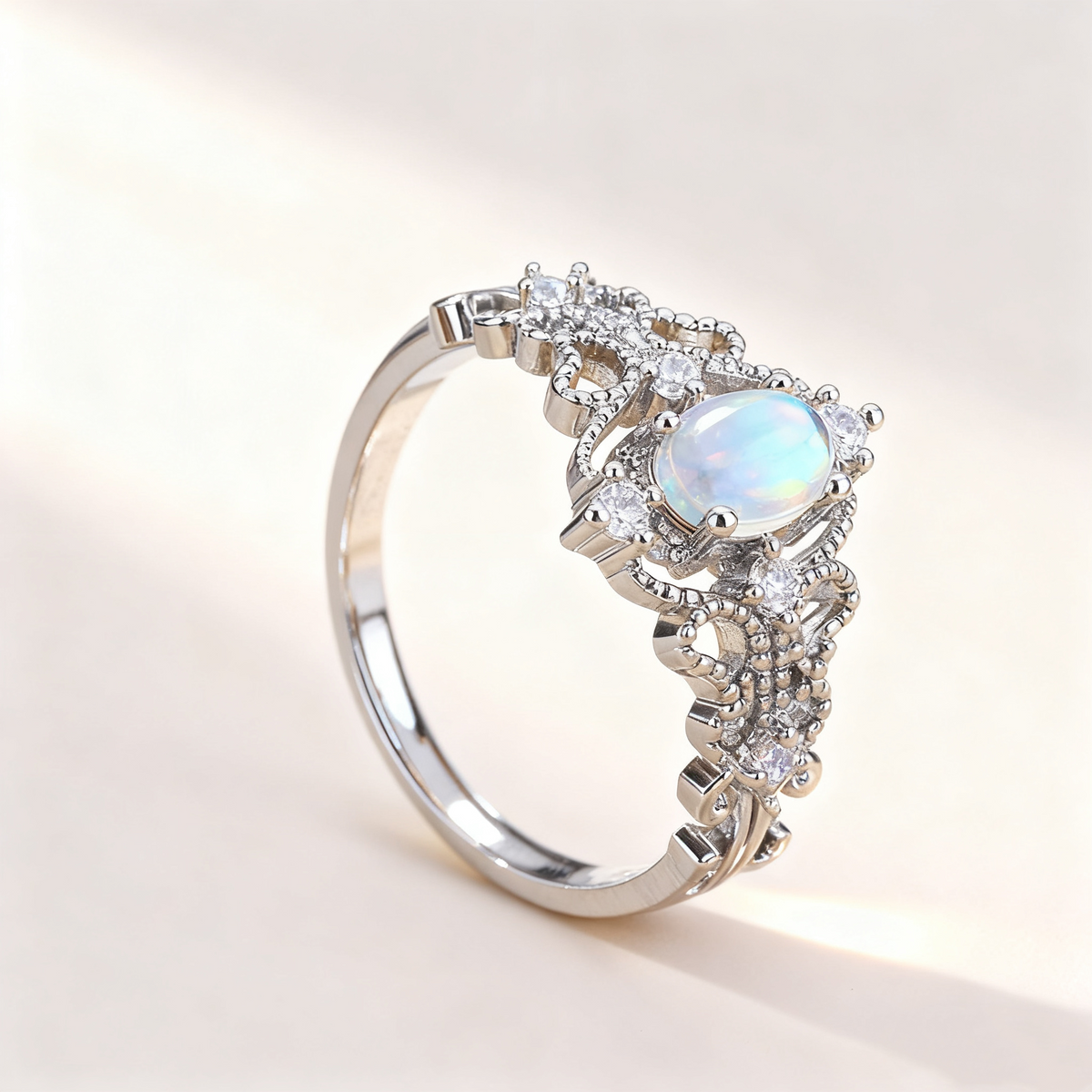 Hollow Moonstone Pavé Ring