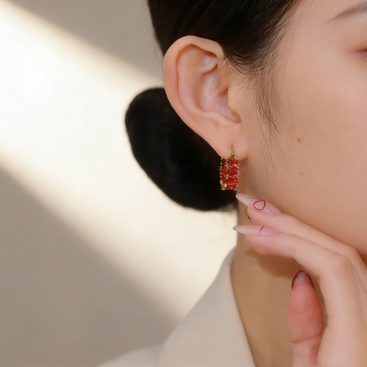 Elegant Ruby Hoop Earrings