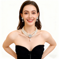 Diamond Flower Multi-Layer Pearl Necklace & Earring Set