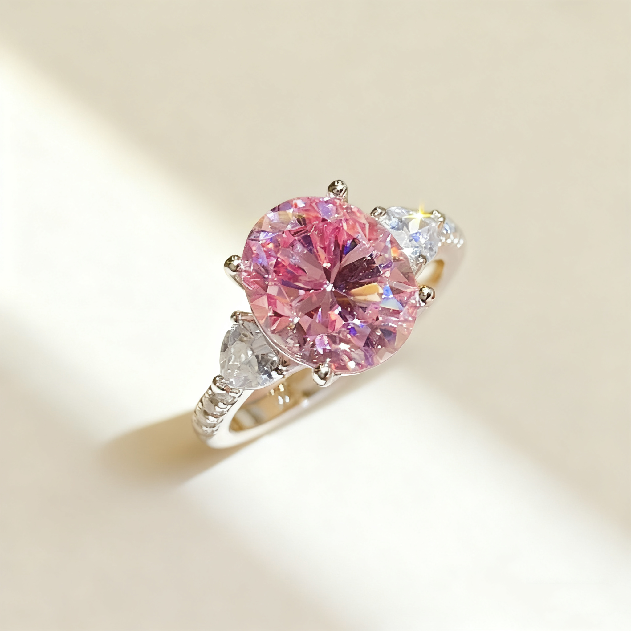 Pink Oval “Dove Egg” Diamond Ring