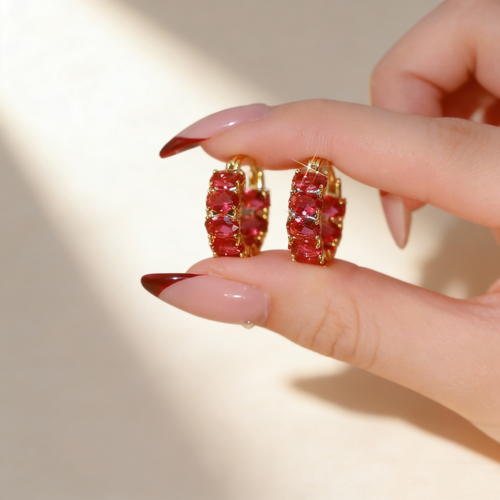 Elegant Ruby Hoop Earrings