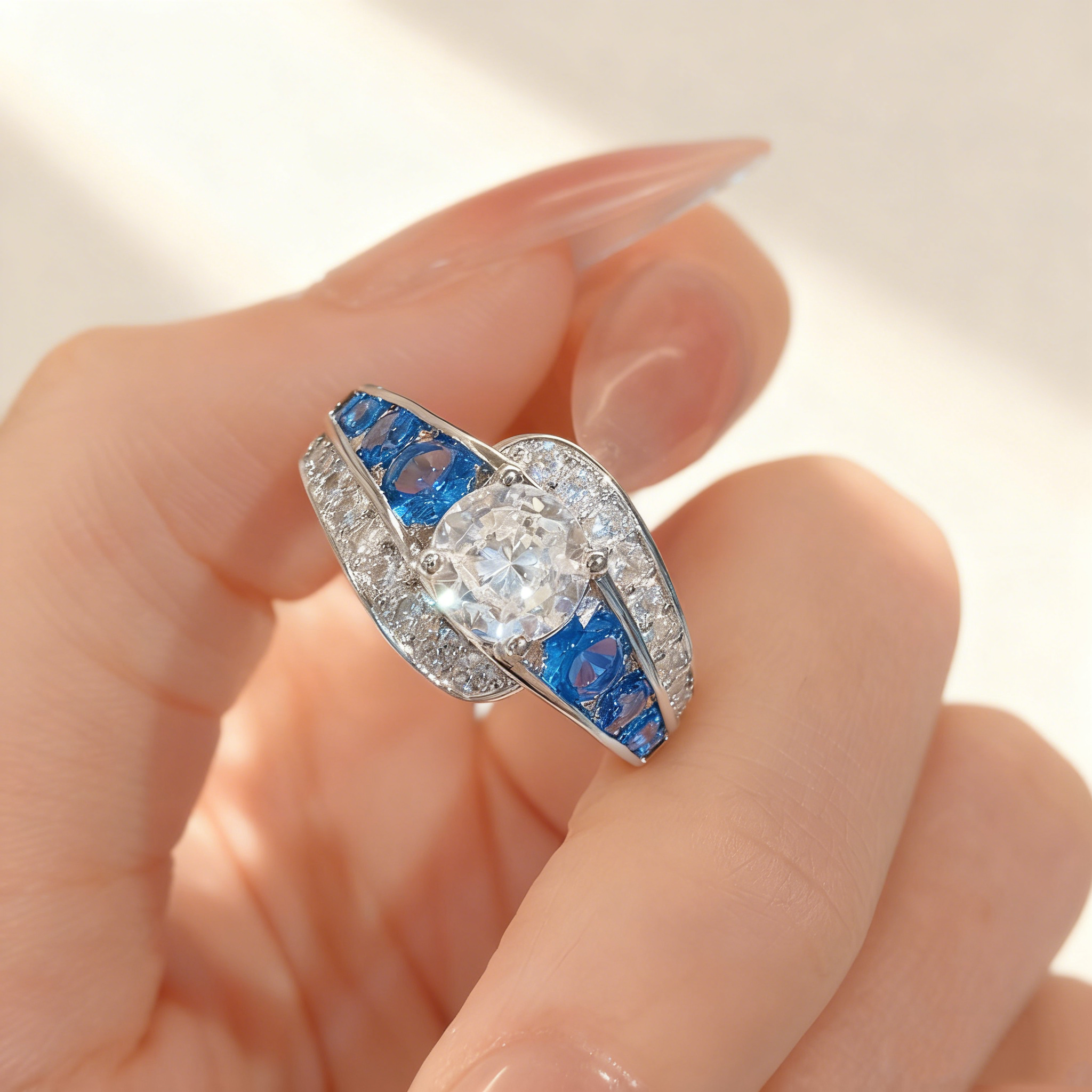 Pavé Aquamarine and Diamond Ring