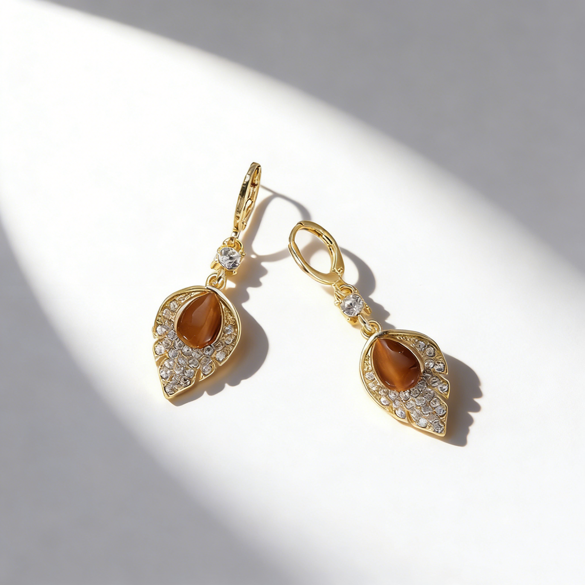 Natural Tiger Eye Leaf Earrings
